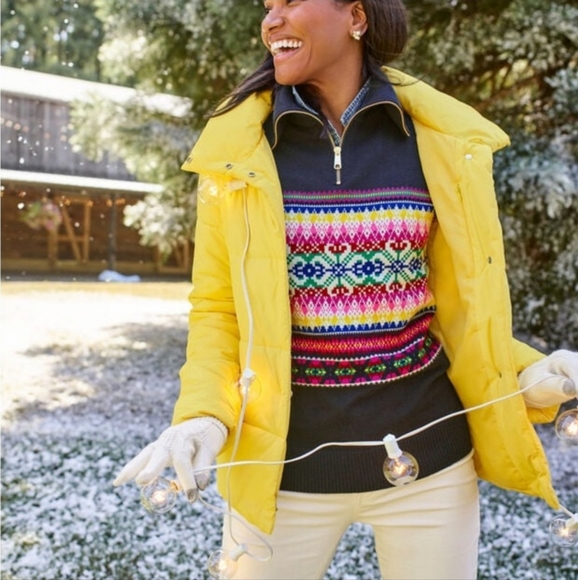 Talbots Half-Zip Mockneck Sweater - Stripe Fair Isle size Large petite - Picture 9 of 13